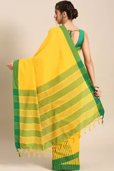 Yellow woven blended cotton saree with blouse