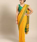 Yellow woven blended cotton saree with blouse