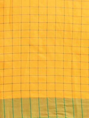 Yellow woven blended cotton saree with blouse 3