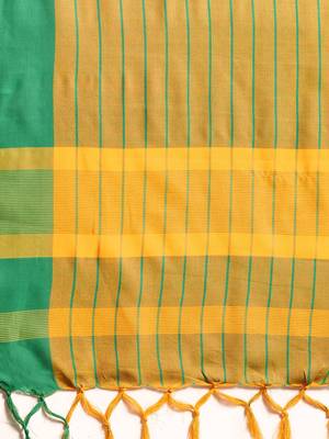 Yellow woven blended cotton saree with blouse 4