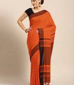 Orange woven blended cotton saree with blouse
