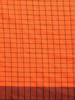 Orange woven blended cotton saree with blouse 3