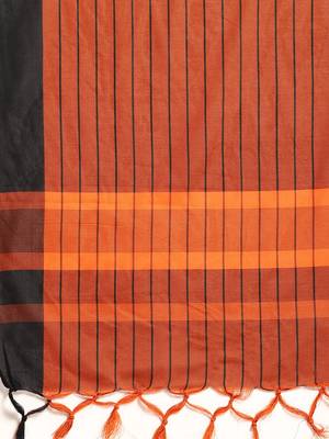 Orange woven blended cotton saree with blouse 4