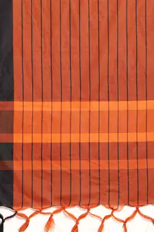 Orange woven blended cotton saree with blouse