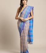 Beige woven blended cotton saree with blouse