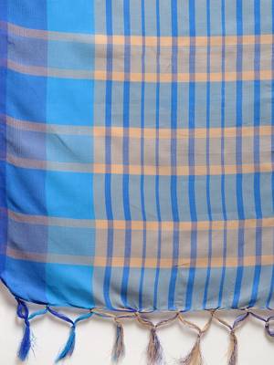 Beige woven blended cotton saree with blouse 4