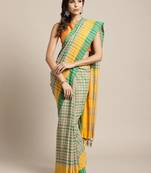 Green woven blended cotton saree with blouse