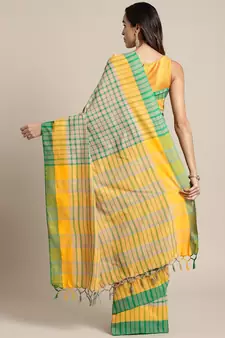 Green woven blended cotton saree with blouse