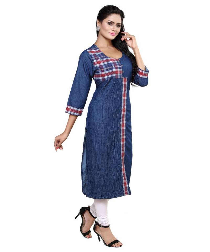 One side Pattern Denim ladies Kurti