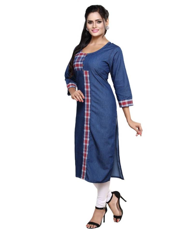 One side Pattern Denim ladies Kurti