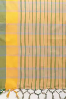 Green woven blended cotton saree with blouse
