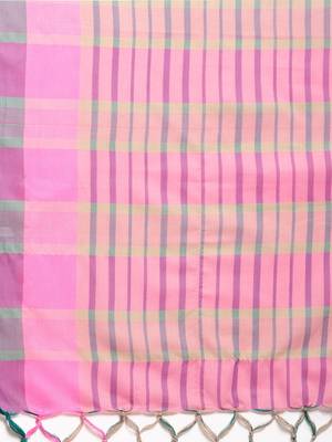 Beige woven blended cotton saree with blouse 4