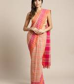 Beige woven blended cotton saree with blouse