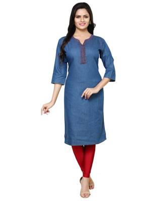 V Neckline Style Denim Stiched Kurti 1