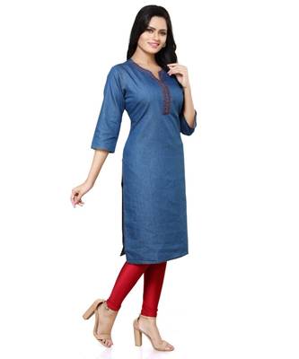 V Neckline Style Denim Stiched Kurti 3