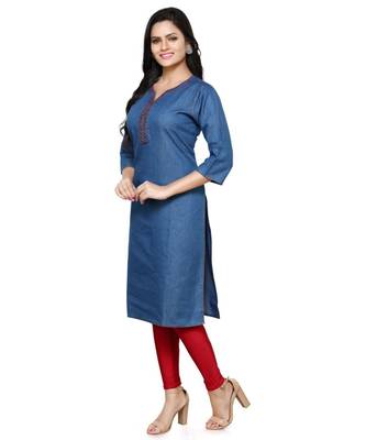 V Neckline Style Denim Stiched Kurti 4
