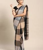Black woven blended cotton saree with blouse