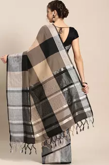 Black woven blended cotton saree with blouse