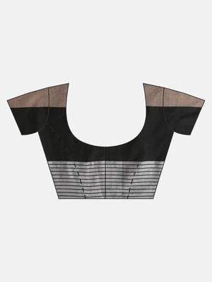 Black woven blended cotton saree with blouse 5