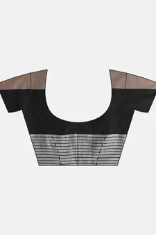 Black woven blended cotton saree with blouse