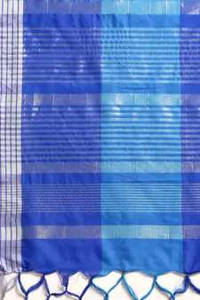 Blue woven blended cotton saree with blouse
