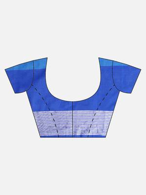 Blue woven blended cotton saree with blouse 5