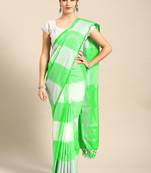 Green woven blended cotton saree with blouse