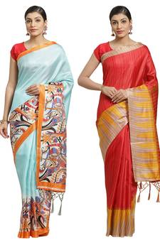 Multicolor printed art silk saree with blouse