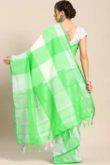 Green woven blended cotton saree with blouse