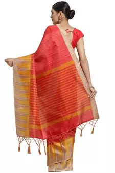 Multicolor printed art silk saree with blouse