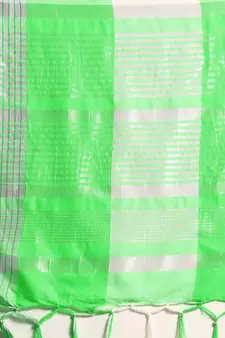 Green woven blended cotton saree with blouse