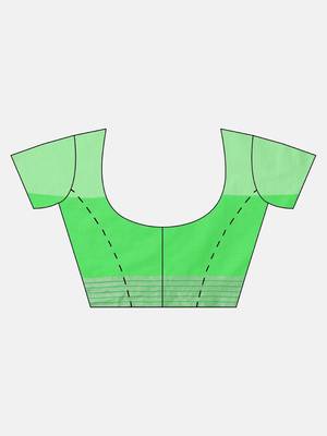 Green woven blended cotton saree with blouse 5