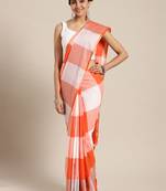 Orange woven blended cotton saree with blouse