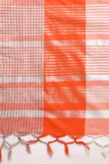 Orange woven blended cotton saree with blouse