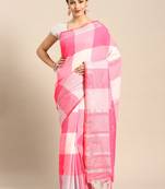 Pink woven blended cotton saree with blouse