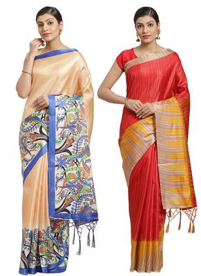 Multicolor printed art silk saree with blouse 1