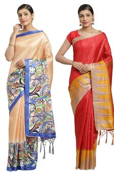 Multicolor printed art silk saree with blouse