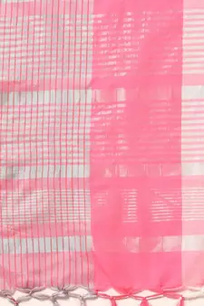 Pink woven blended cotton saree with blouse
