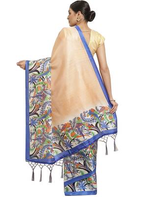 Multicolor printed art silk saree with blouse 3