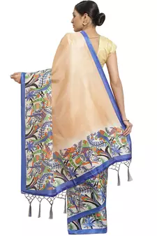 Multicolor printed art silk saree with blouse