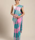 Pink woven blended cotton saree with blouse