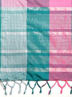 Pink woven blended cotton saree with blouse 4