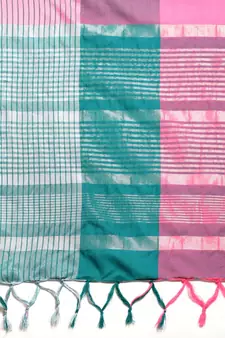 Pink woven blended cotton saree with blouse