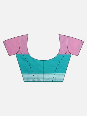 Pink woven blended cotton saree with blouse 5