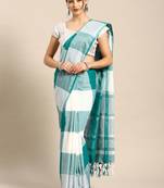White woven blended cotton saree with blouse