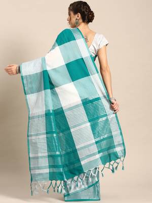 White woven blended cotton saree with blouse 2