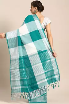 White woven blended cotton saree with blouse