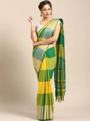 Yellow woven blended cotton saree with blouse 1