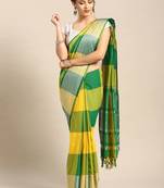 Yellow woven blended cotton saree with blouse