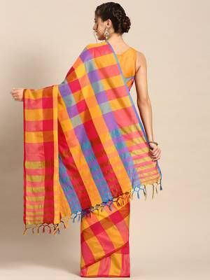 Yellow woven uppada silk saree with blouse 2